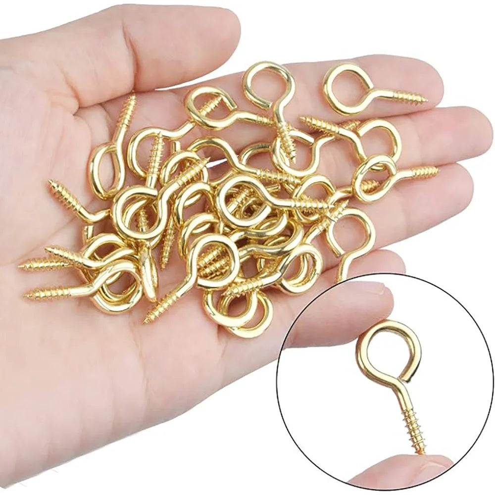 10-50pcs Screw Eyes Brass Plated 1# 2# 3# 4# 5# 6# 8# 10# Eyelets Screw Hooks for Hanging Crafts Decoration DIY Jewelry Making - KiwisLove