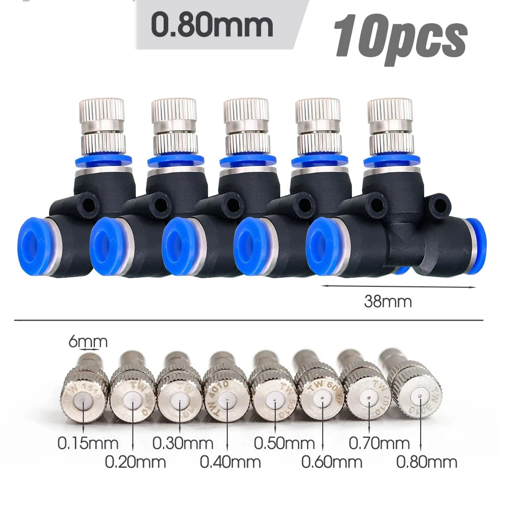 10PCS 6mm Garden Irrigation Blue Black Quick Push Atomizing Nozzle Low Pressure Cooling System Watering Tee Assembly Connector