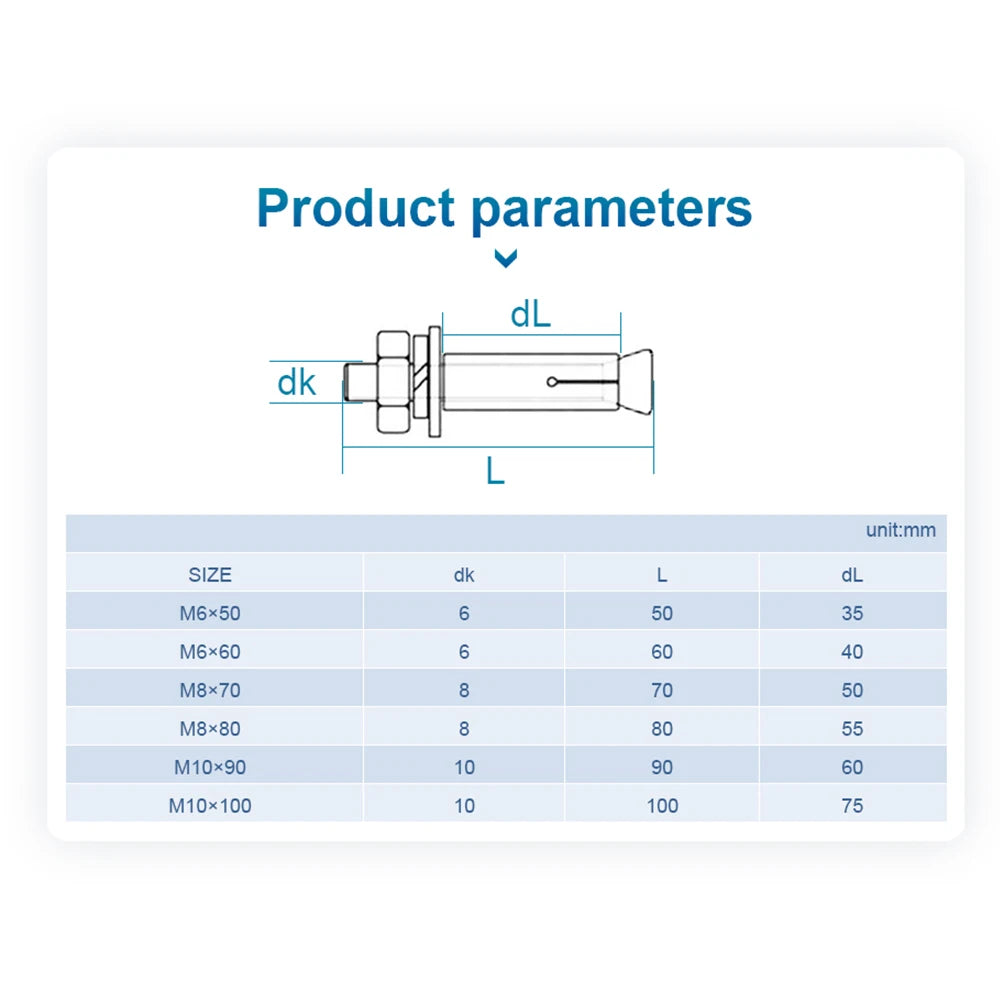 NINDEJIN External Hex Expansion Bolt M6 M8 M10 M12 M14 M16 304 Stainless Steel Expansion Screw Bolts Sleeve Anchor for Concrete