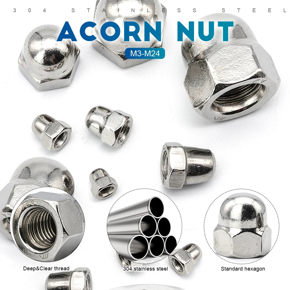 NINDEJIN Acorn Cap Nut M3 M4 M5 M6 M8 M10 M12 M14 M16 M18 Stainless Steel Decorative Dome Cap Nuts Blind Nuts