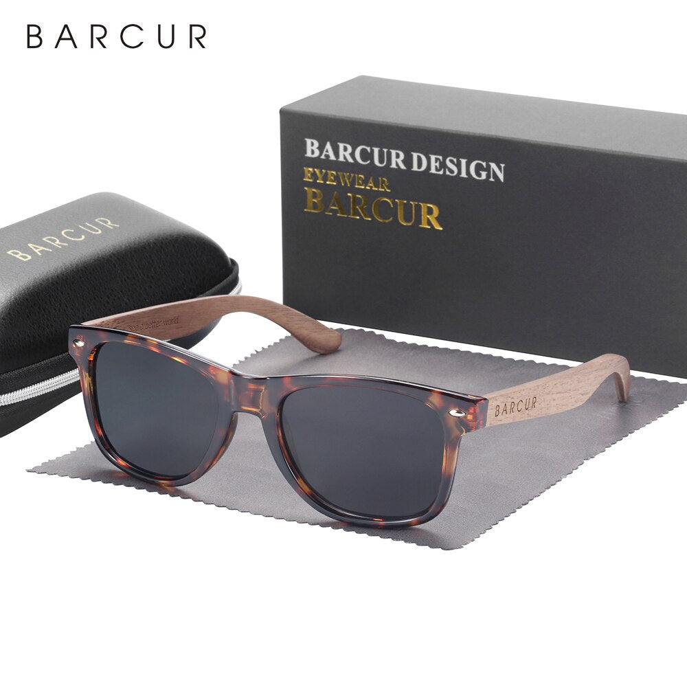 BARCUR Business Sunglasses Polarized Men Light Weight Natural Wooden Sun Glasses Men Women Eyewear Square Classic Comfortable - KiwisLove
