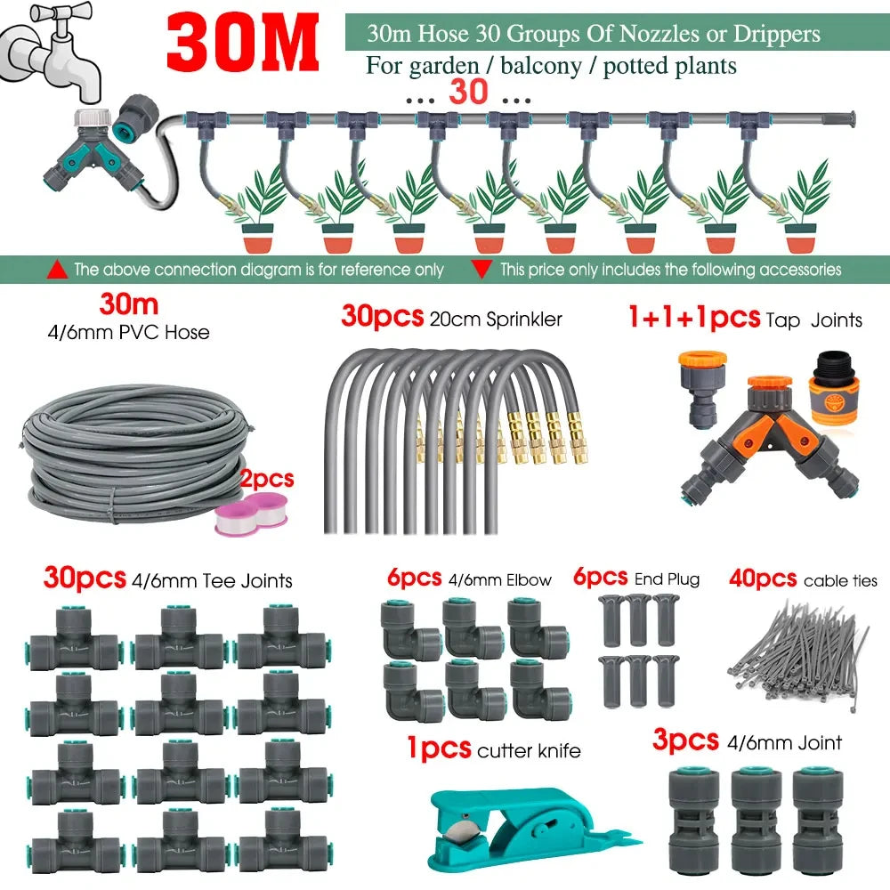 5-30M Adjustable Brass Atomizer Watering System Connected to 1/4" Hose Irrigation Greenhouse Smart Timer Plants Lawn watering