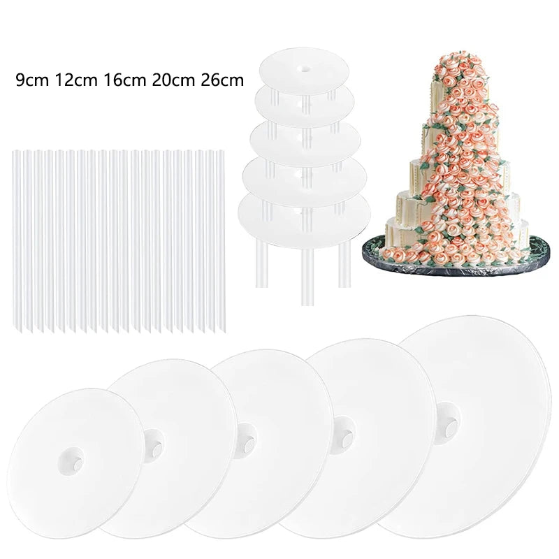 Plastic Cake Dowel Rods Set White Cake Sticks Support Rods Separator Plates Multilayer Cake Stand Suspended Gasket