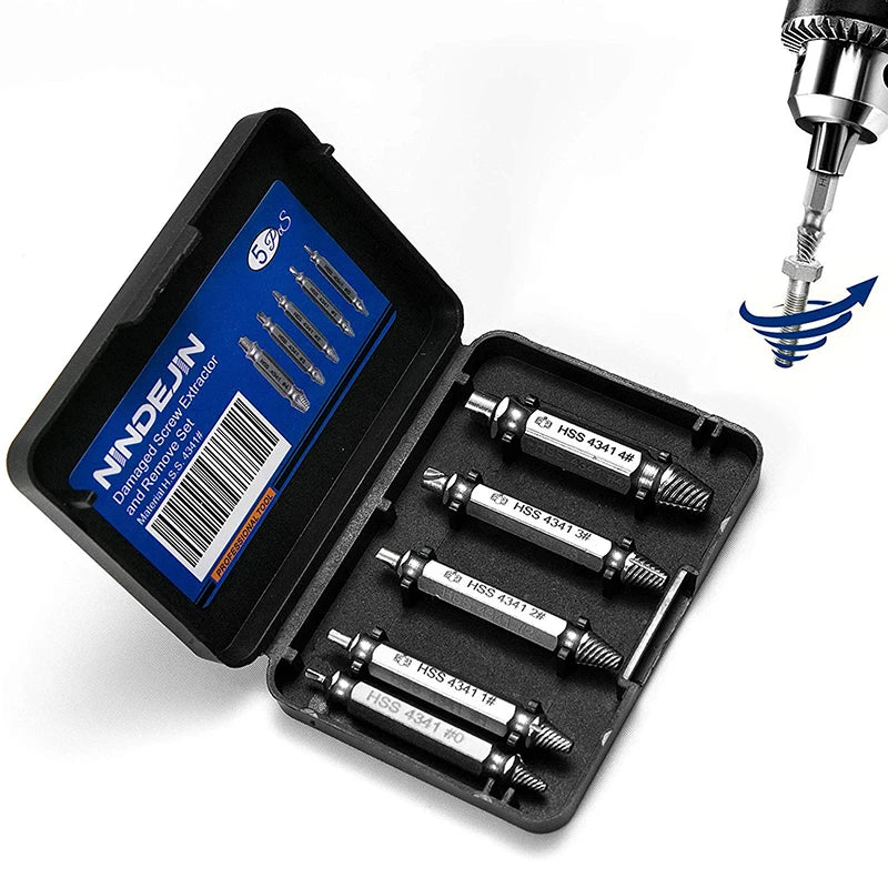 NINDEJIN 4/5/6pcs Damaged Screw Extractor Drill Bit Extractor Drill Set Broken Speed Out Bolt Extractor Bolt Stud Remover Tool - KiwisLove