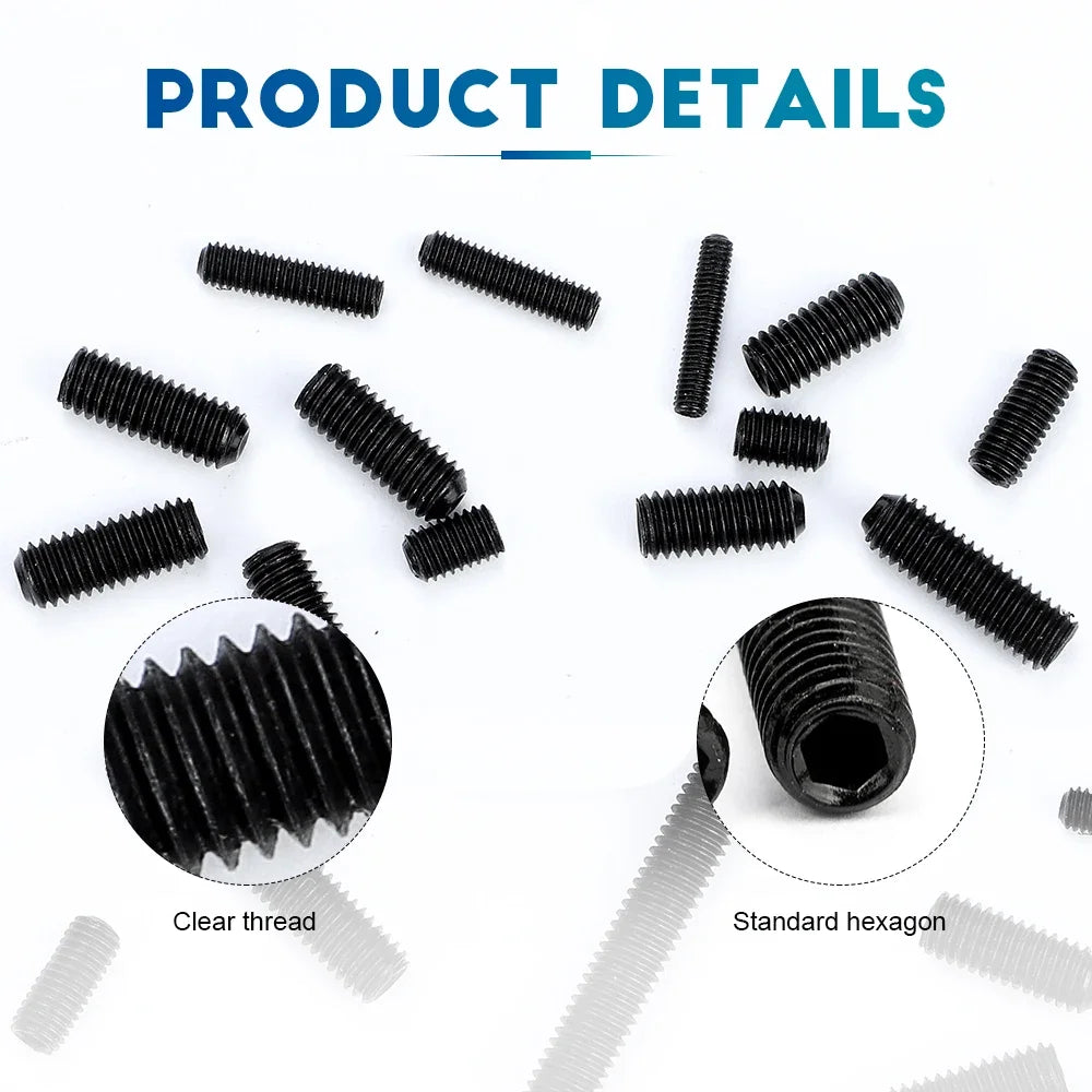 NINDEJIN Hex Hexagon Socket Set Screw Cup Point Grub Screw M2 M3 M4 M5 M6 M8 M10 M12 12.9 Carbon Steel Headless Screw DIN916