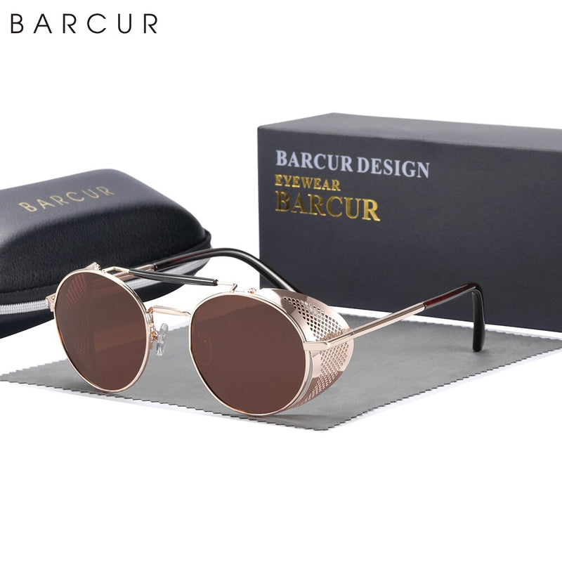 BARCUR Polarized Steampunk Round Sunglasses Men Retro Sun Glasses For Women Vintage Style - KiwisLove