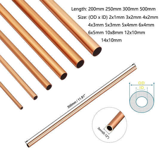 1pcs T2 Purple Copper Straight Pipe Outer Diameter 2-18mm  Hollow Hard Copper Tube Wall Length 200/250/300/500mm Copper tube