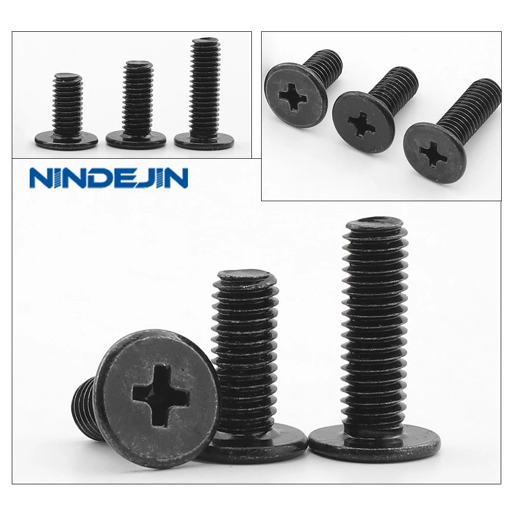 10-50pcs/bag Black 304 Stainless Steel Cross Ultra Thin Flat Head Machine Screw M2 M2.5 M3 M4 M5 M6 M8 Phillips Laptop Screw