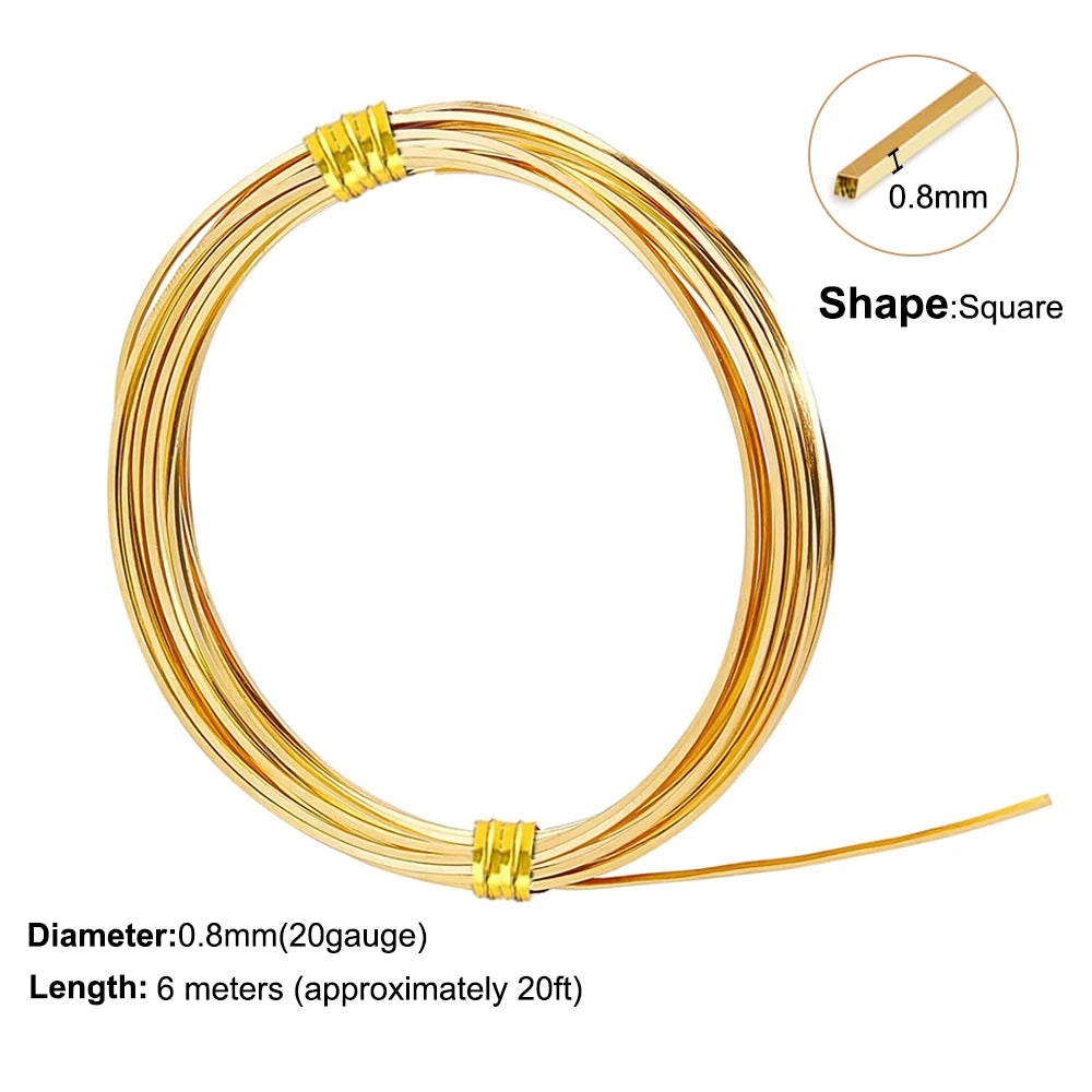 1PCS Length 6 meters Square Coppers Wire Diameter 0.6mm,0.8mm,1.0mm Half Hard Yellow Brass Wire for Jewelry Beading Craft Work
