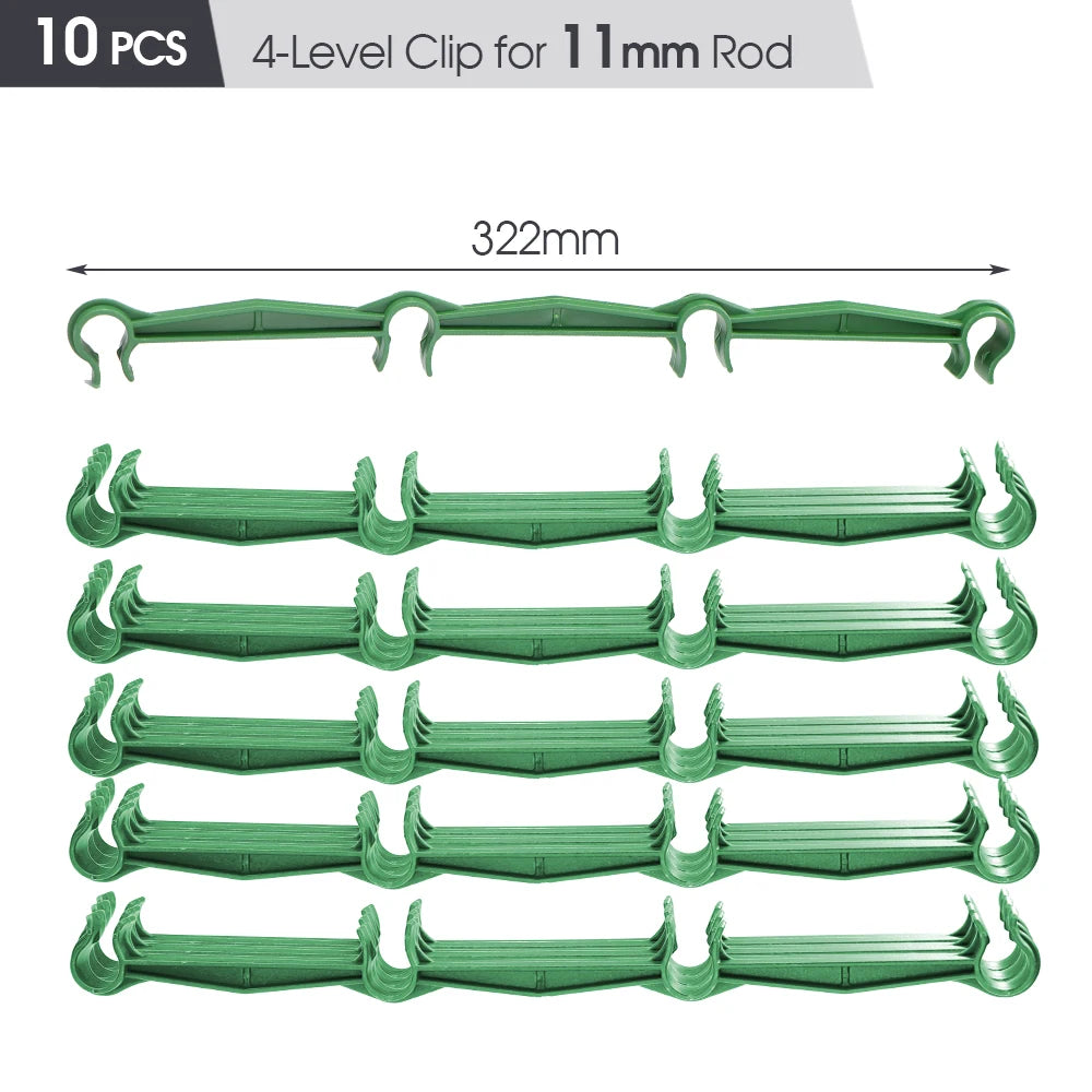 10PCS Durable 8/11/16mm Plant Support Pole Gardens Splice Frame Green Plastic Indoor Balcony Outdoor Climbing Vines Multilayer