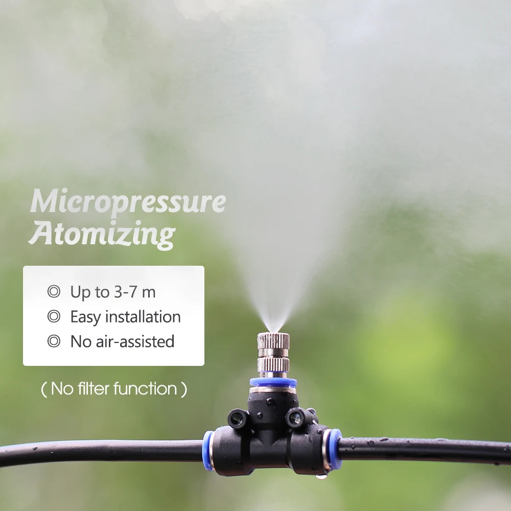 10PCS 6mm Garden Irrigation Blue Black Quick Push Atomizing Nozzle Low Pressure Cooling System Watering Tee Assembly Connector
