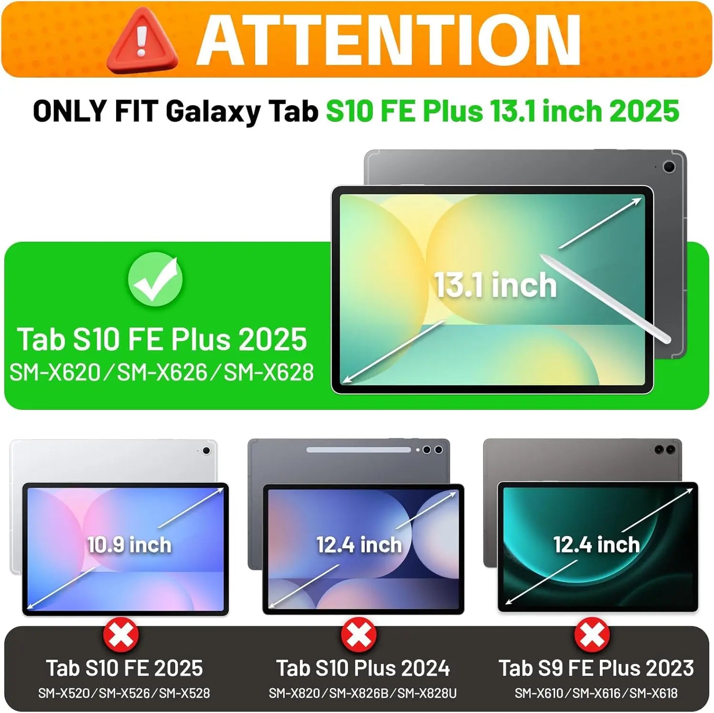 Case for Samsung Galaxy Tab S10 FE+/ S10 FE Plus 5G 13.1″ 2025 X620 X626b Heavy Duty Shockproof Protective Case Screen Protector
