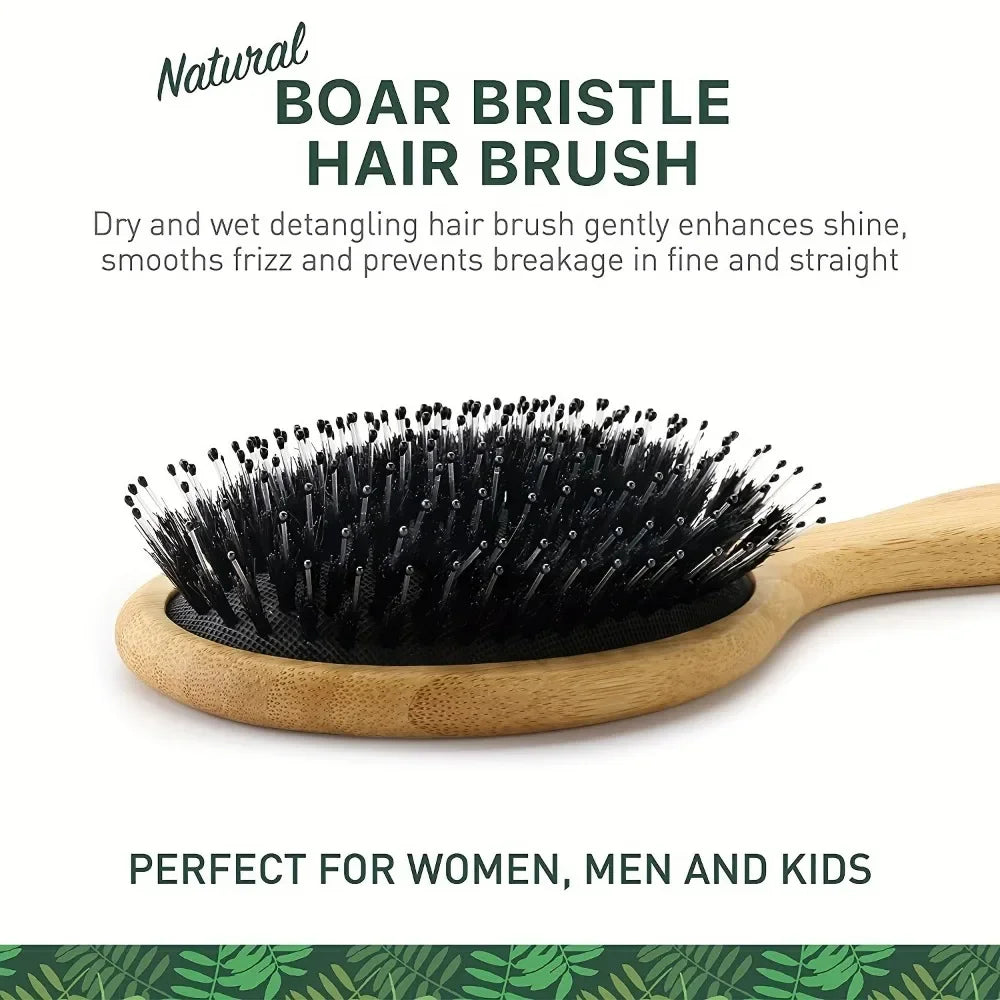 Natural Boar Bristle Hair Brush Bamboo Handle Scalp Massage Comb Anti-static Hair Comb Gasbag Detangling Hair Brush Styling Tool - KiwisLove