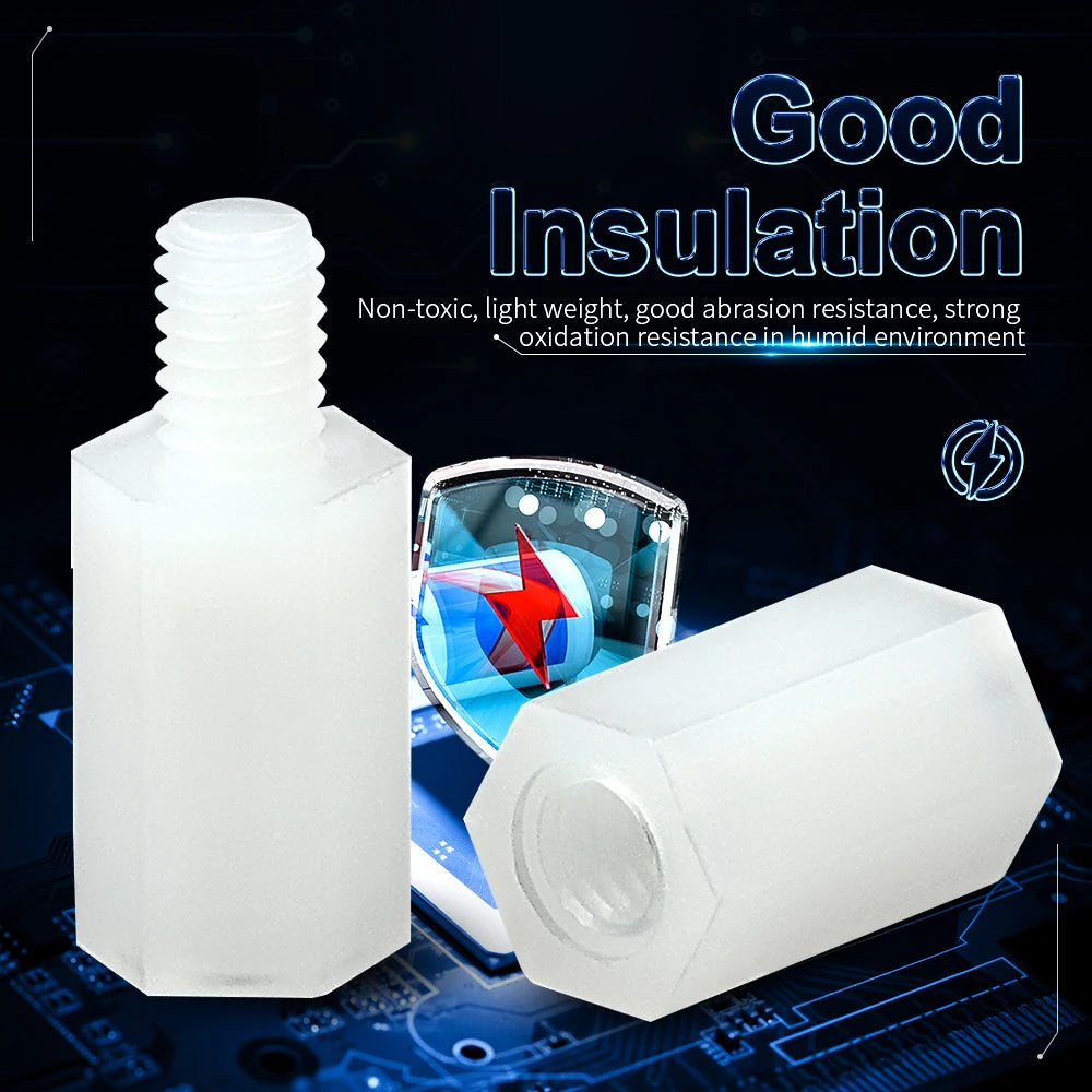 NINDEJIN Nylon Hex Standoff Male Female Plastic Standoff Spacer Assortment Kit Insulation White Nylon Motherboard PCB Standoff
