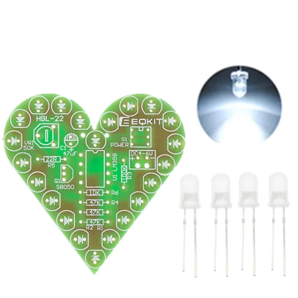 DIY Kit Heart Shape Breathing Lamp Kit Breathing LED Suite Red White Blue Green Electronic Production for Learning laboratory - KiwisLove