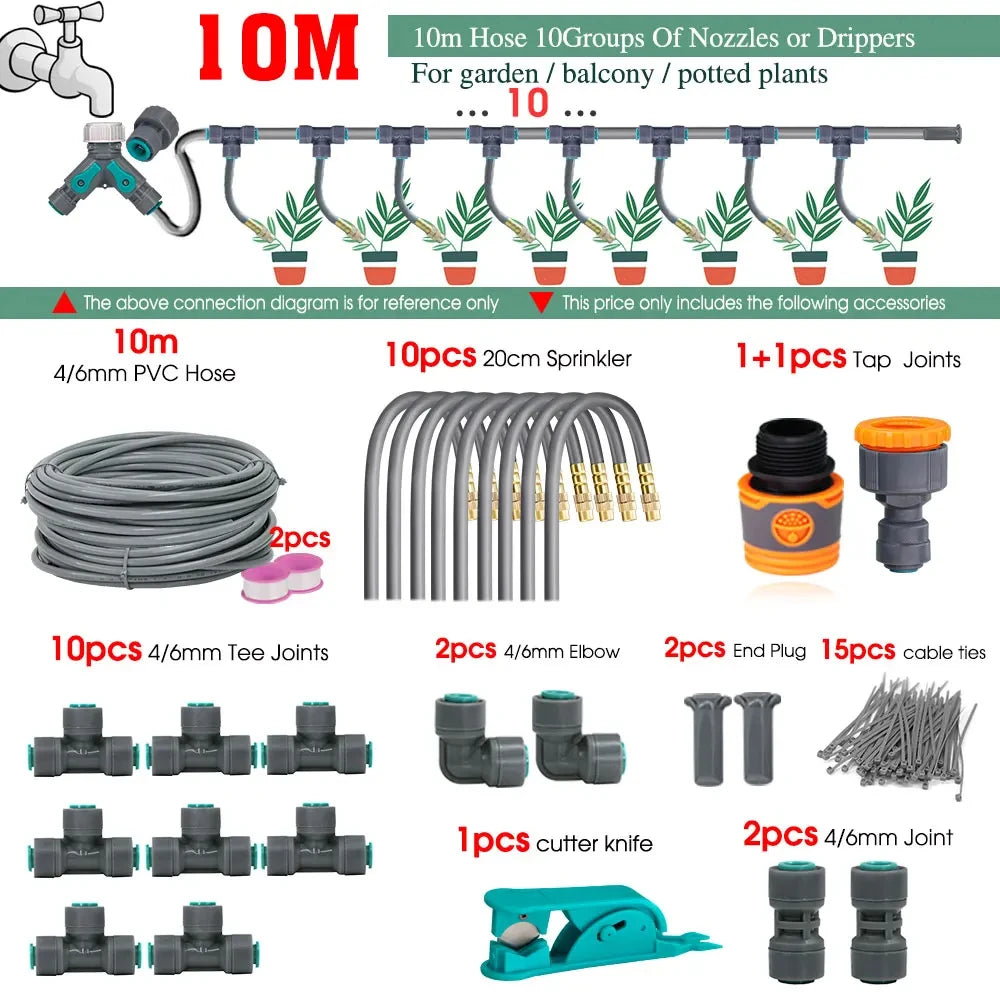 5-30M Adjustable Brass Atomizer Watering System Connected to 1/4" Hose Irrigation Greenhouse Smart Timer Plants Lawn watering