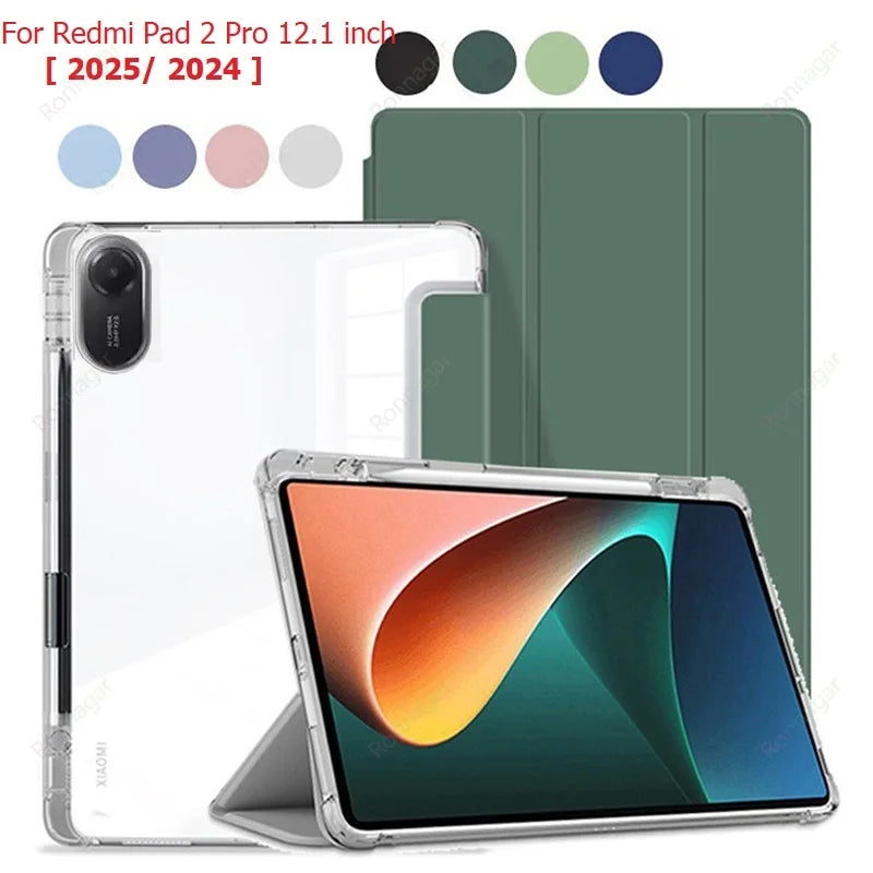 With Pencil Holder Tablet Case for Redmi Pad 2 Pro Case 2025 2024 12.1inch Flip Stand for Xiaomi Poco Pad 12.1'' Auto Sleep Wake