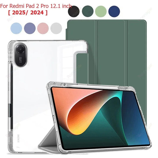 With Pencil Holder Tablet Case for Redmi Pad 2 Pro Case 2025 2024 12.1inch Flip Stand for Xiaomi Poco Pad 12.1'' Auto Sleep Wake