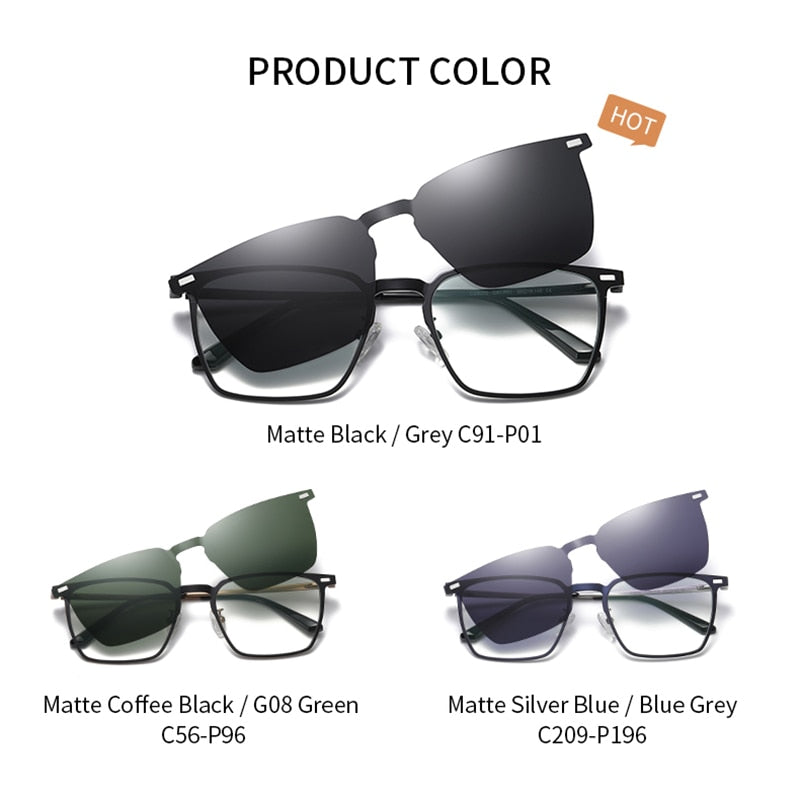 Fashion Polarized Protection Magnetic Suction Set Of Sunglasses Anti-Blue Light Lens One Glasses Two Usage Computer Eyeglasses - KiwisLove