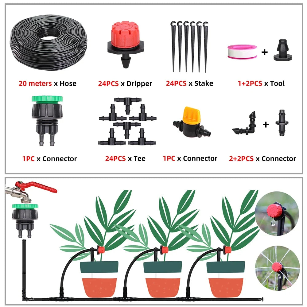 5-50M Garden Drip Irrigation System Automatic Watering Water Hose Micro Drip Watering Kits with Adjustable 8 Holes Drippers