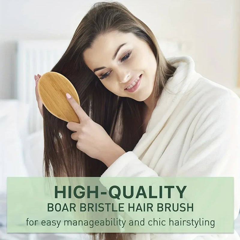 Natural Boar Bristle Hair Brush Bamboo Handle Scalp Massage Comb Anti-static Hair Comb Gasbag Detangling Hair Brush Styling Tool