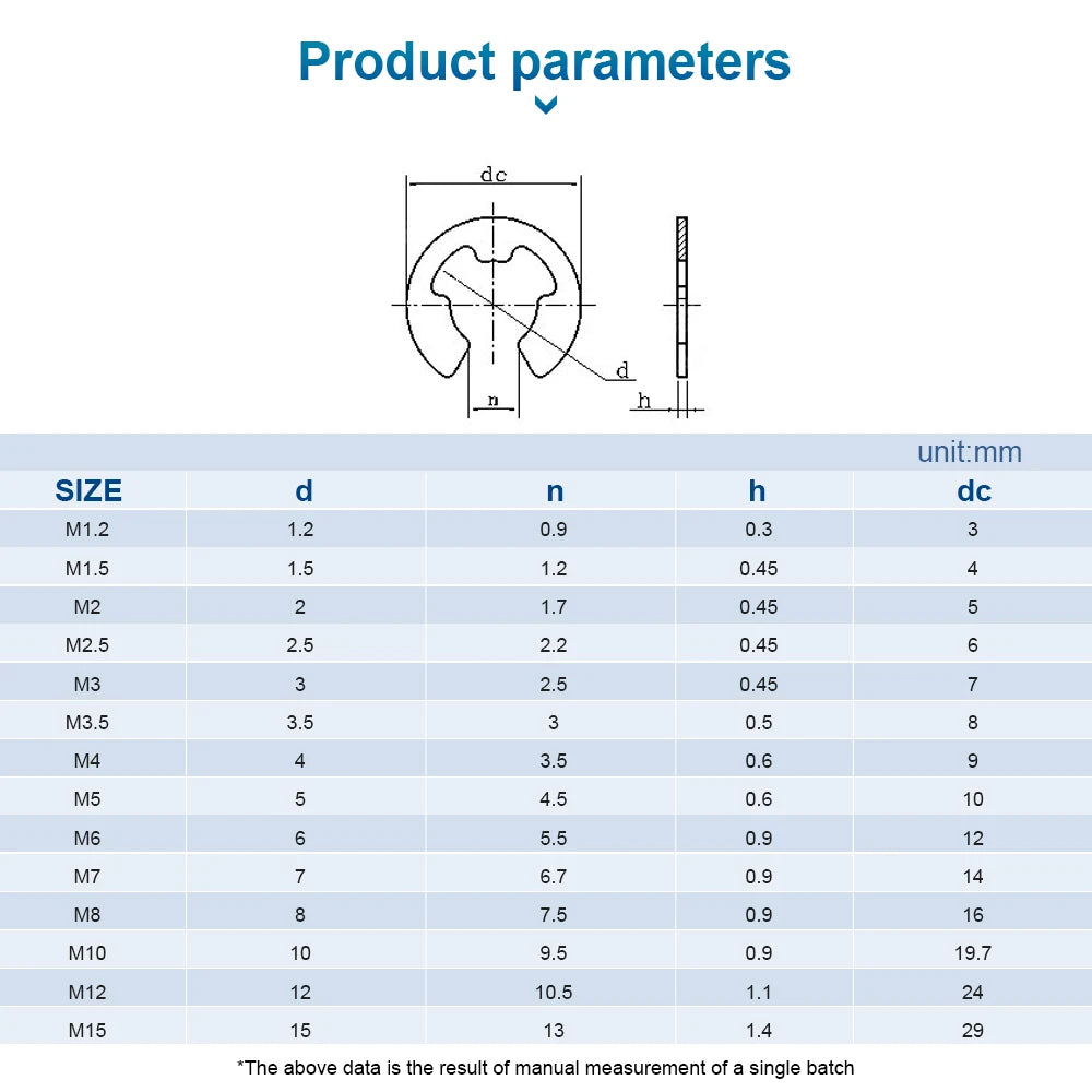 NINDEJIN 10-100pcs Black E-Clip Carbon Steel Snap Ring Circlip Washer E-rings External Retaining Ring for Shaft - KiwisLove