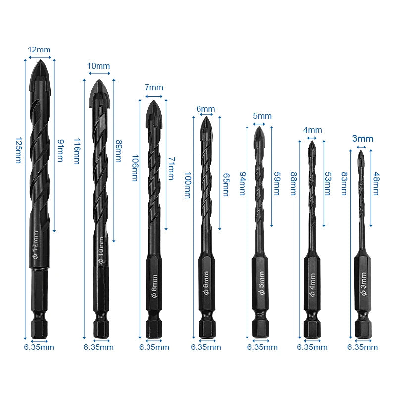 NINDEJIN 5/7pcs Masonry Drill Bit Set Twist Drill Bit High Speed Steel Triangle Hexagon Shank Glass Tile Concrete Drill Bit Set - KiwisLove