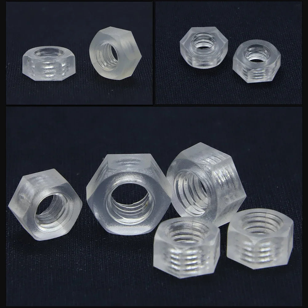 NINDEJIN 10/20pcs Transparent Plastic Hexagon Hex Nut M2 M2.5 M3 M4 M5 M6 M8 M10 Nylon Insulated Acrylic Metric Hexagon Nuts - KiwisLove