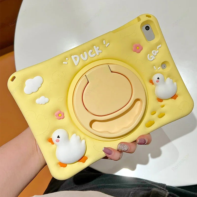 360° Cartoon Silicone Child Protective Cover for iPad 10.9 inch 10 Generation Cute Cartoon Duck for iPad Air 4 5 10.2 10.5 Air 3