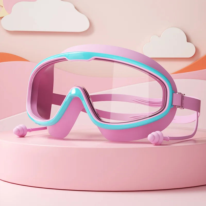 Kids Swimming Goggles Big Frame HD View Anti-fog Waterproof Children's Swim Goggles Boys and Girls Multi-color to Choose
