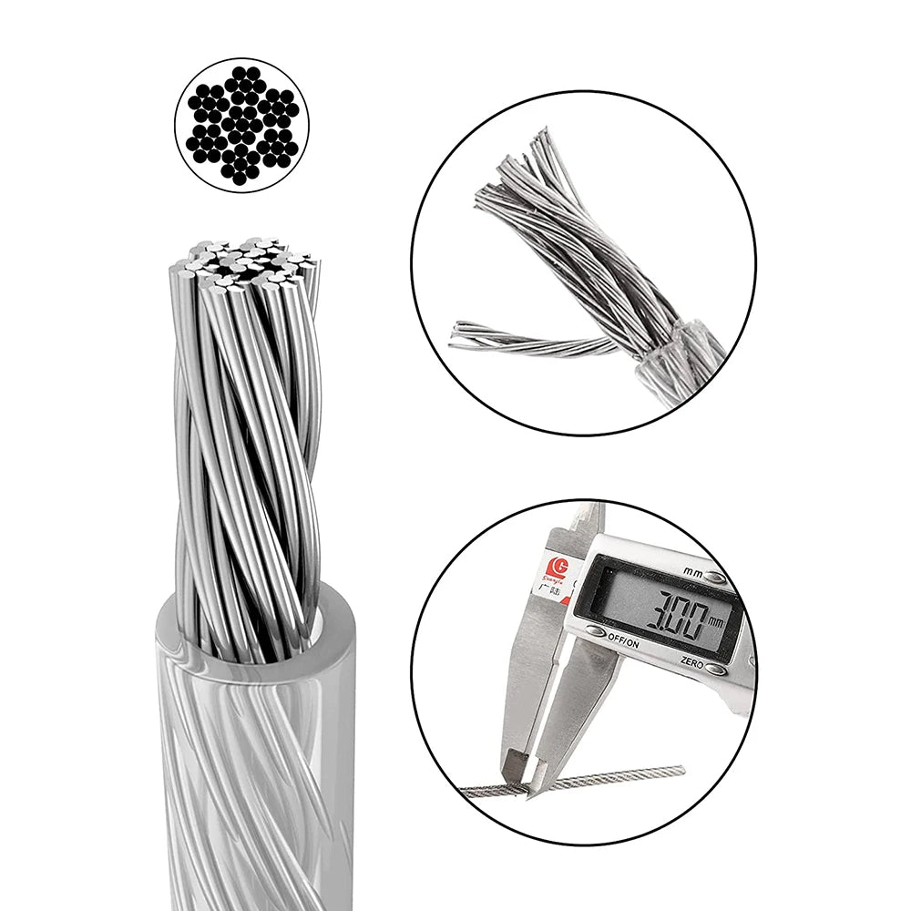 200FT 1/8'' 304 Stainless Steel  Garden Wire Turnbuckle Tensioner Kit Vinyl Coated 3mm Cable Wire For Garden