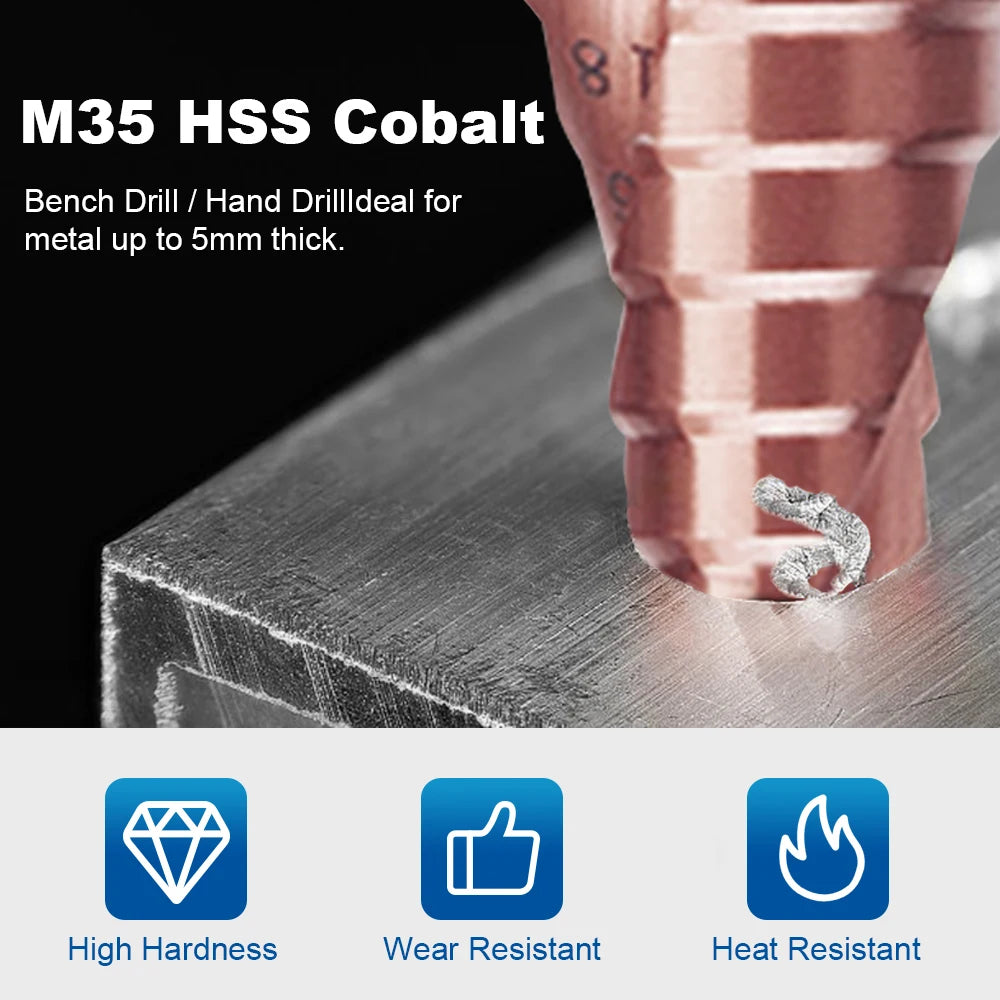 NINDEJIN M35 Cobalt Step Drill Bit 4-32mm Triangular Hex HSS Step Drill Bit for Stainless Steel Hole Drill Metal Aluminum Wood - KiwisLove
