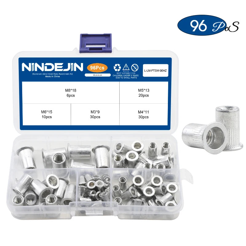 NINDEJIN Aluminum Rivet Nut Kit M3 M4 M5 M6 M8 M10 M12 Blind Rivnut Set Stainless Steel Carbon Steel Threaded Insert Nut Kit