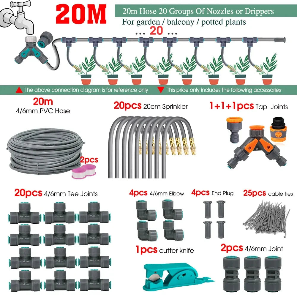 5-30M Adjustable Brass Atomizer Watering System Connected to 1/4" Hose Irrigation Greenhouse Smart Timer Plants Lawn watering