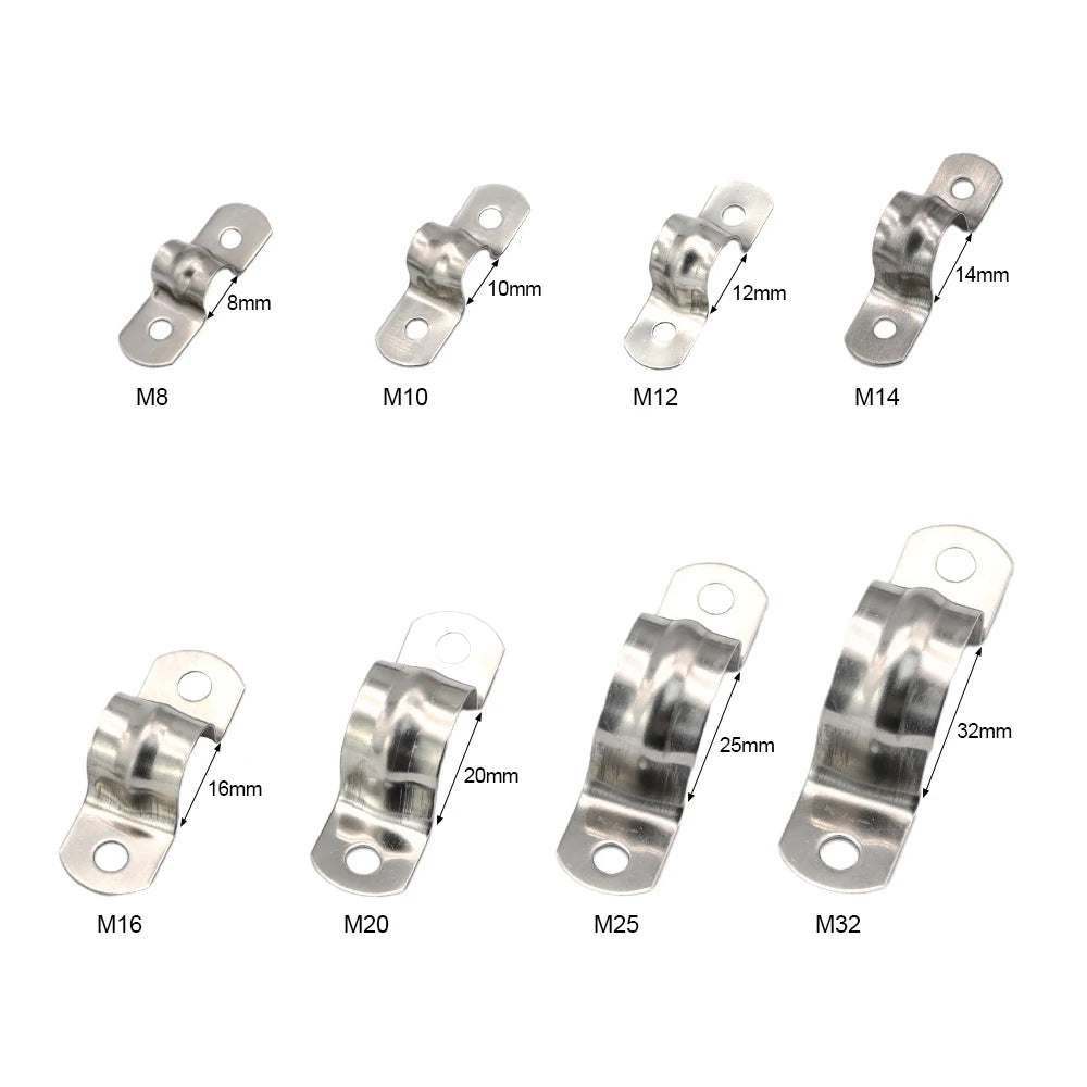 NINDEJIN 160Pcs/Set Pipe Straps U Clamp Bracket Tube Strap 8mm-32mm Stainless Steel Two Hole Strap For Pvc Pipe