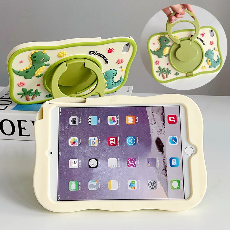 3D Cute Dinosaur Case for iPad Air6 2024 11'' 10.2 9th 10th 10.9 Air4 5 Pro11 M4 9.7 Mini4/5/6 Cartoon Boys Girls Silicon Stand