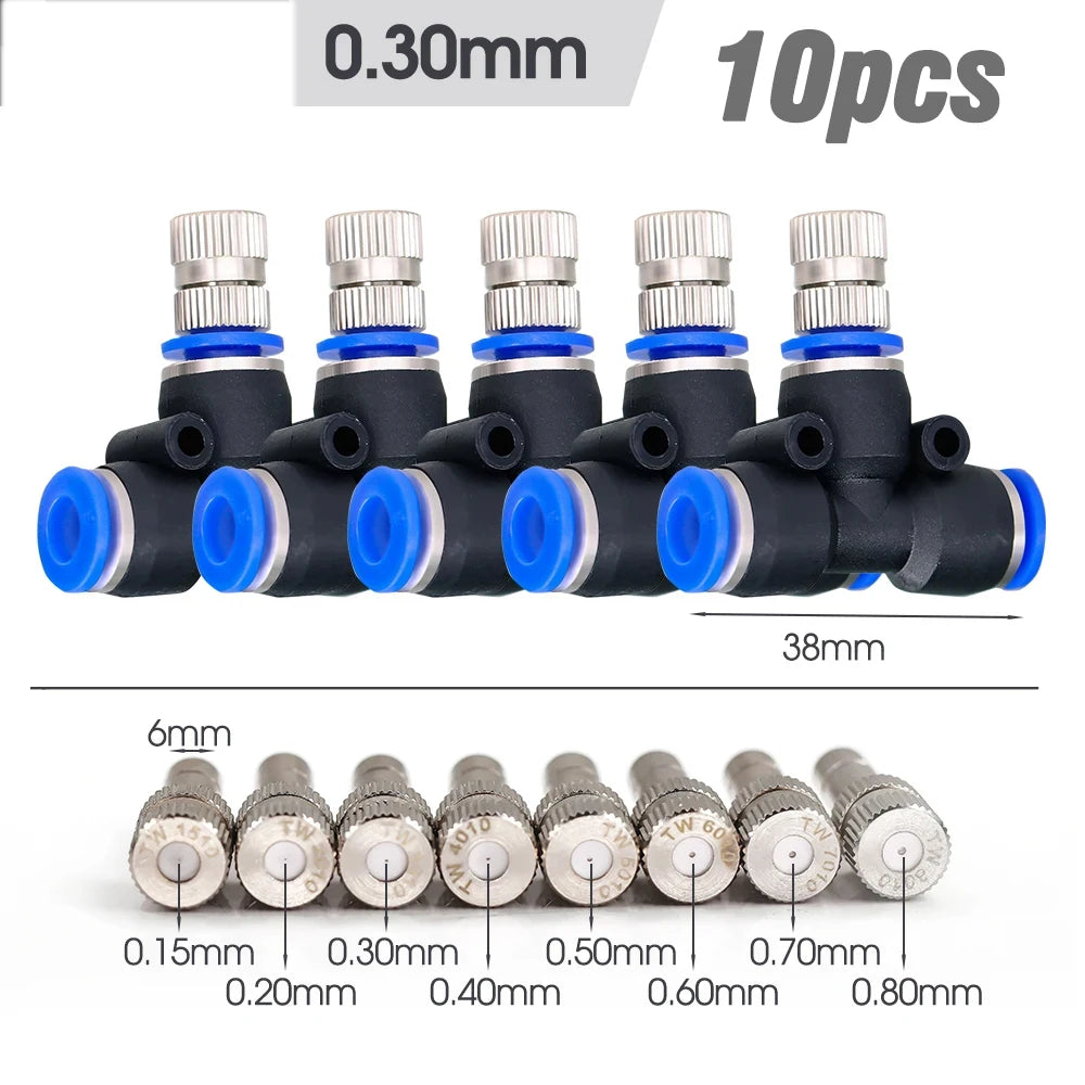 10PCS 6mm Garden Irrigation Blue Black Quick Push Atomizing Nozzle Low Pressure Cooling System Watering Tee Assembly Connector