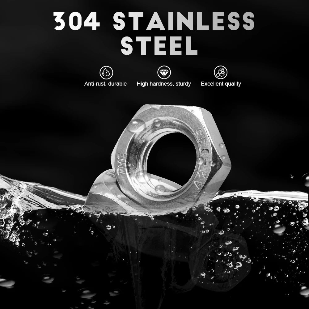 NINDEJIN 1-20pcs Hexagon Thin Nut Fine Thread Fine Nut 304 Stainless Steel M6 M8 M10 M12 M14 M16 M18 M20 Bolt Screw Hexagon Nut