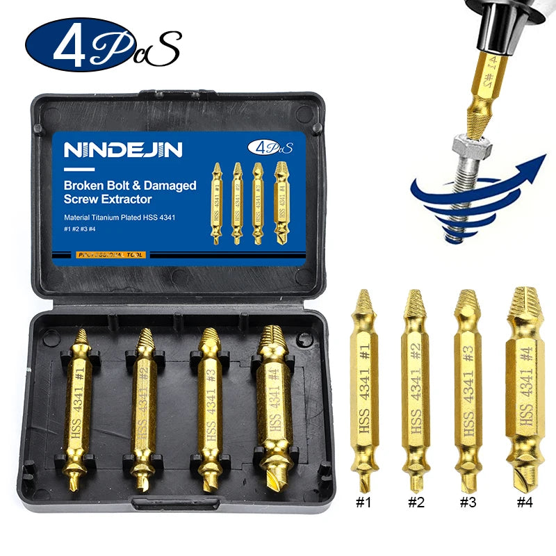 NINDEJIN 4/5/6pcs Damaged Screw Extractor Drill Bit Extractor Drill Set Broken Speed Out Bolt Extractor Bolt Stud Remover Tool - KiwisLove
