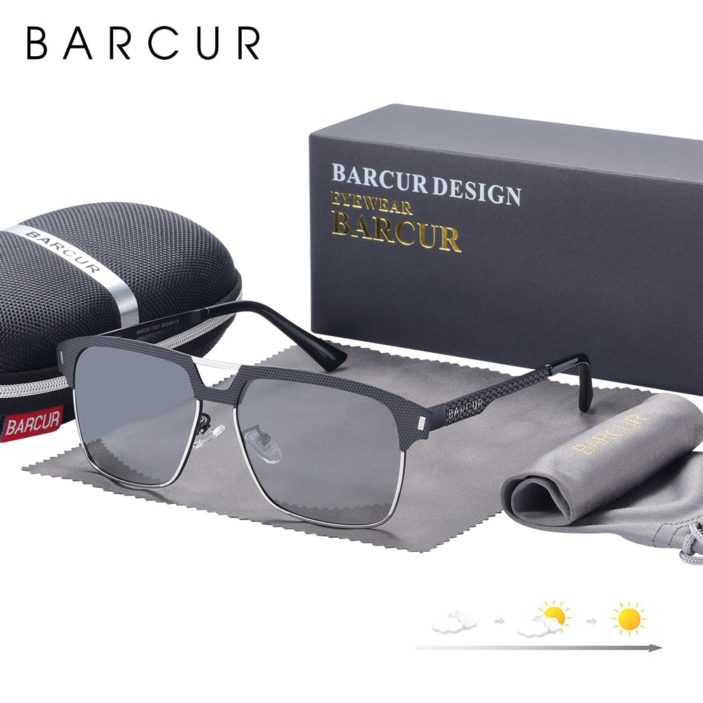 BARCUR Square Photochromic Sunglasses Men Polarized Driving Sun Glasses Mens Sun Glasses UV400 Eyewear Accessory - KiwisLove