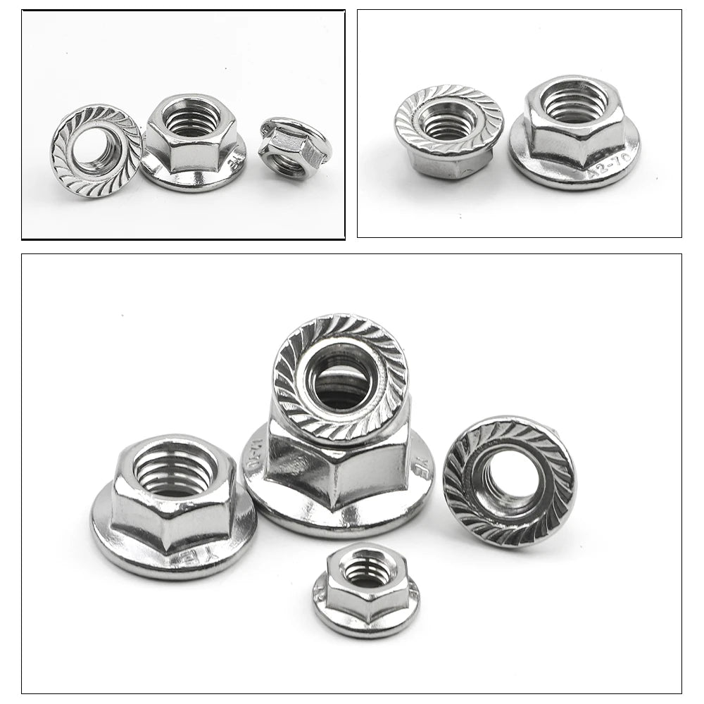 NINDEJIN  Hex Hexagon Flange Nut M4 M5 M6 M8 M10 M12 M14 316 Stainless Steel Serrated Metric Hex Flange Lock Nuts DIN6923 - KiwisLove