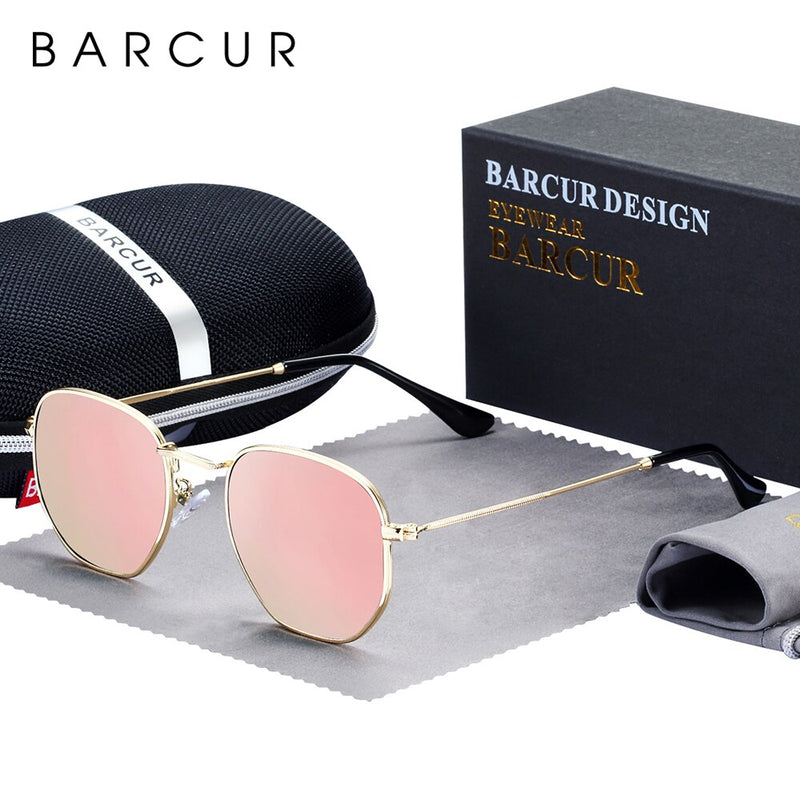 BARCUR Classic Retro Reflective Sunglasses Man Hexagon Sunglasses Metal Frame Eyewear Sun Glasses With Box Oculos De Sol gafas - KiwisLove