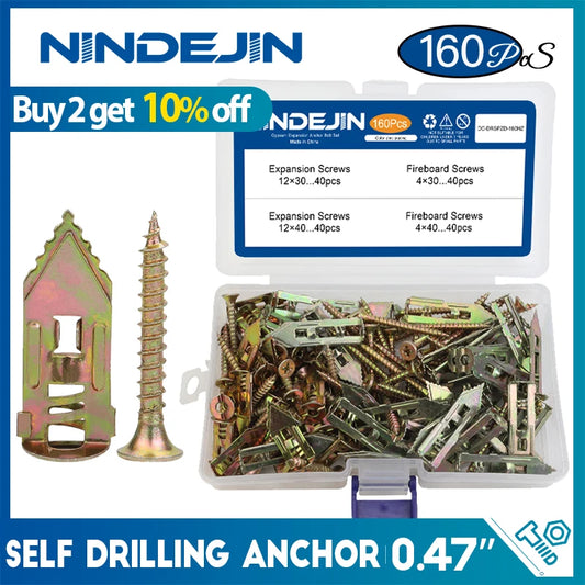 160pcs Drywall Self Drilling Anchor With Screw Kit Gypsum Expansion Drywall Anchor Screw for Fixing TV Shelf Cabinet Curtains