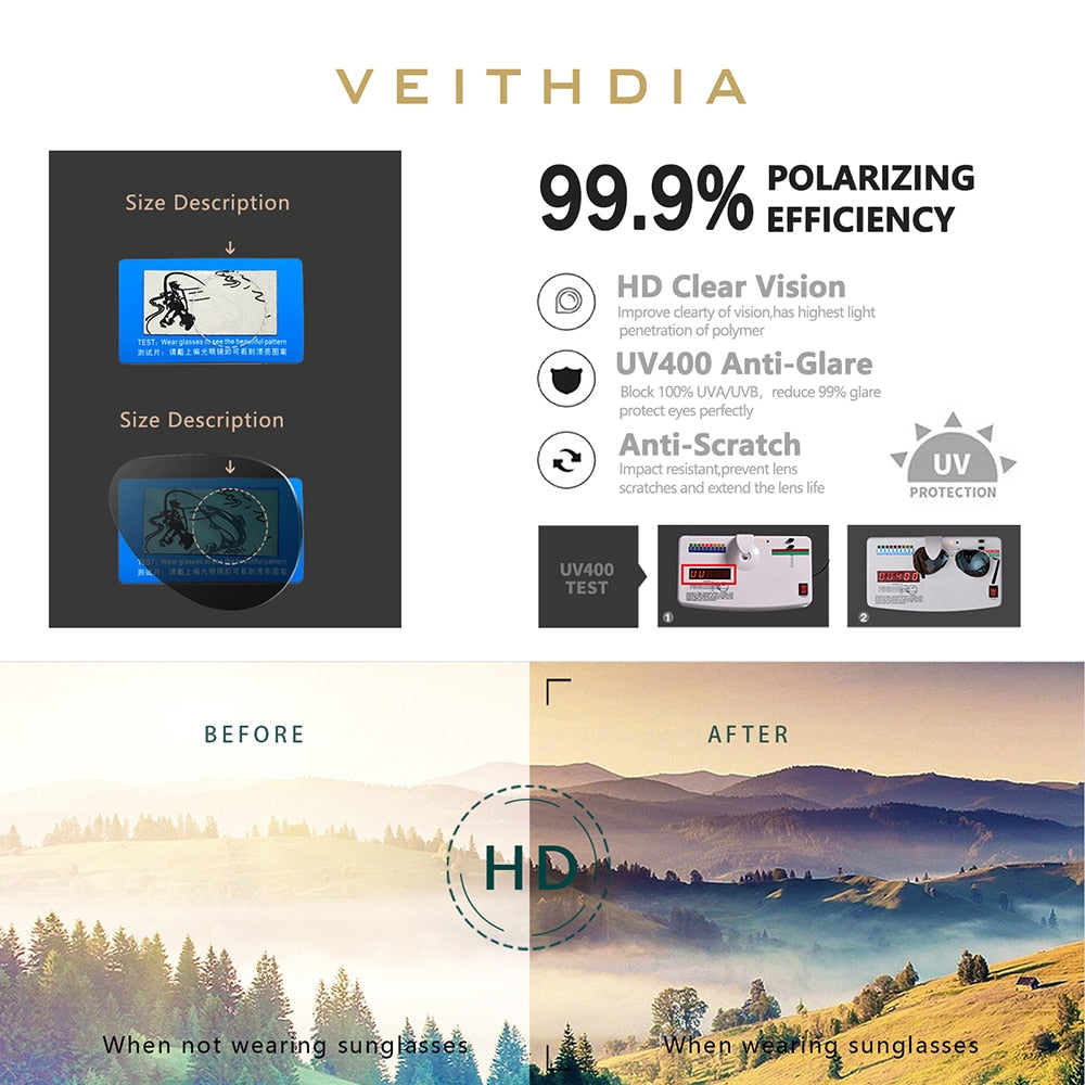 VEITHDIA Brand Designer Men Women Sunglasses Stainless Steel Sun Glasses Outdoor Polarized UV400 Lens Eyewear For Male VT3580 - KiwisLove