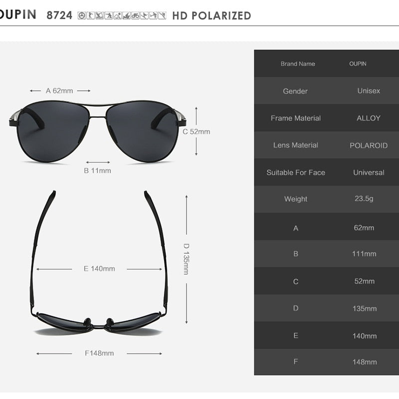 AORON Sunglasses Men Polarized Sunglasses Aluminum Leg Frame UV400 Sun Glasses Classic Pilot Mirror Sunglasses Men - KiwisLove