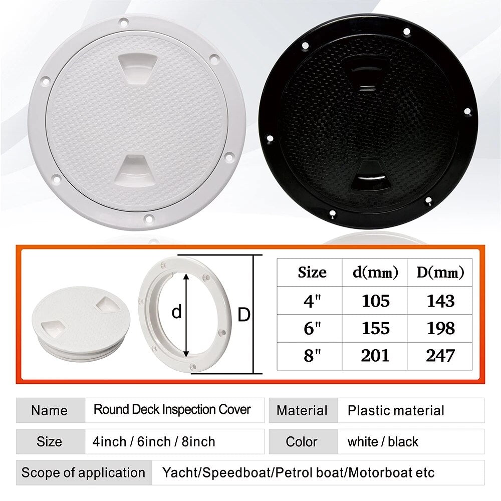 ABS Round Deck Inspection Access Hatch Cover Plastic White Boat Screw Out Deck Inspection Plate For Boat Yacht Marine 4/6/8 inch - KiwisLove