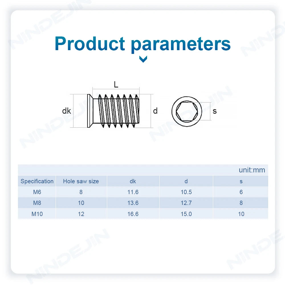 NINDEJIN Wood Insert Nut M6 M8 M10 Zinc Plated Carbon Steel Wood Threaded Nut Hexagon Wood Insert Nut Screw in Nut Connector - KiwisLove