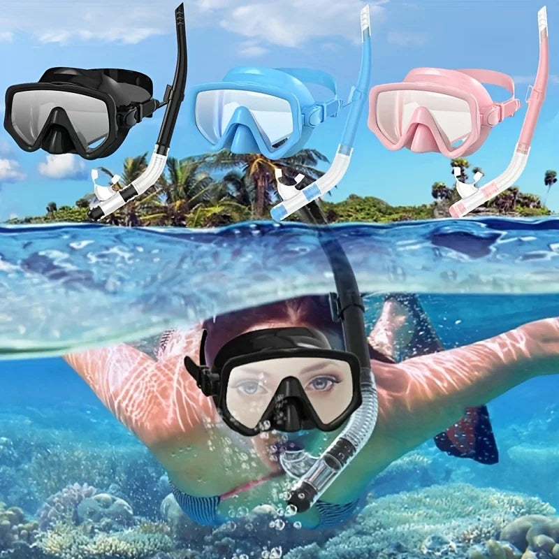 Dry Snorkel Set Diving Mask For Adults Tempered Glass Professional Panoramic Snorkeling Gear Swimming Training Snorkel Kit