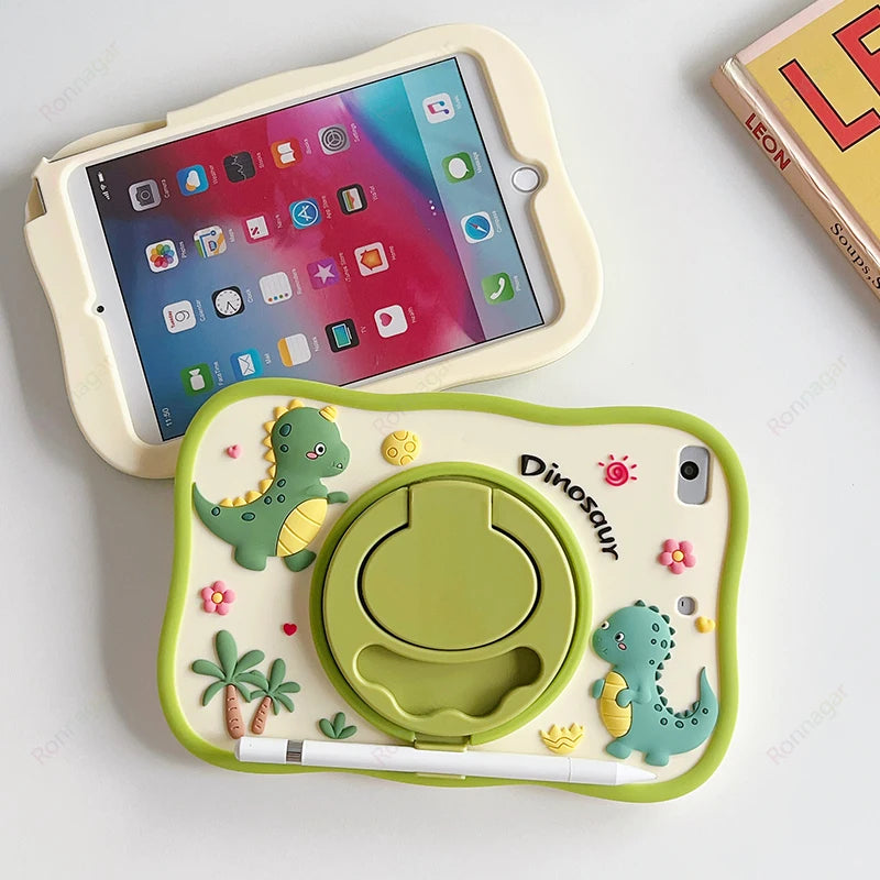 3D Cute Dinosaur Case for iPad Air6 2024 11'' 10.2 9th 10th 10.9 Air4 5 Pro11 M4 9.7 Mini4/5/6 Cartoon Boys Girls Silicon Stand