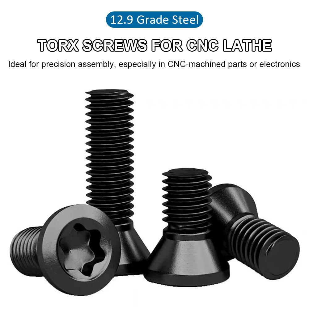 CNC Torx Screw 12.9 Grade Steel M2 M2.5 M3 M3.5 M4 M5 Black Torx Screws for Replaces Carbide Insert Cutters CNC Lathe Tool